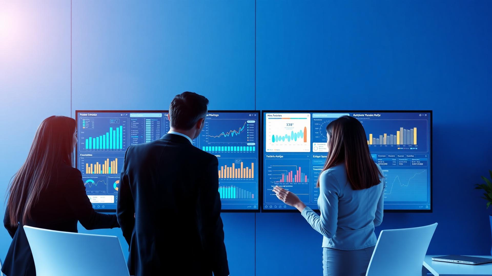Equipe analisando dados em dashboards